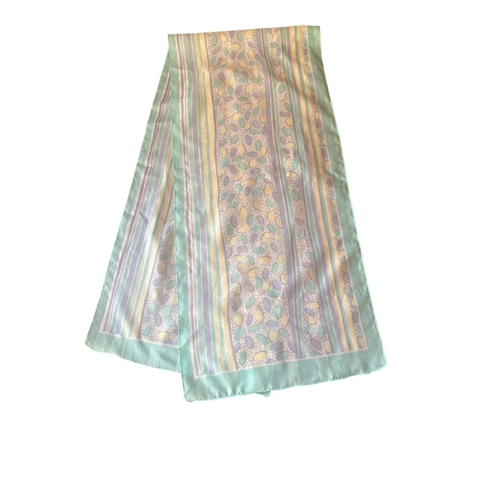Vintage Womens Mint‎ Striped & Dotted Scarf Made In Italy Polyester Easter Egg